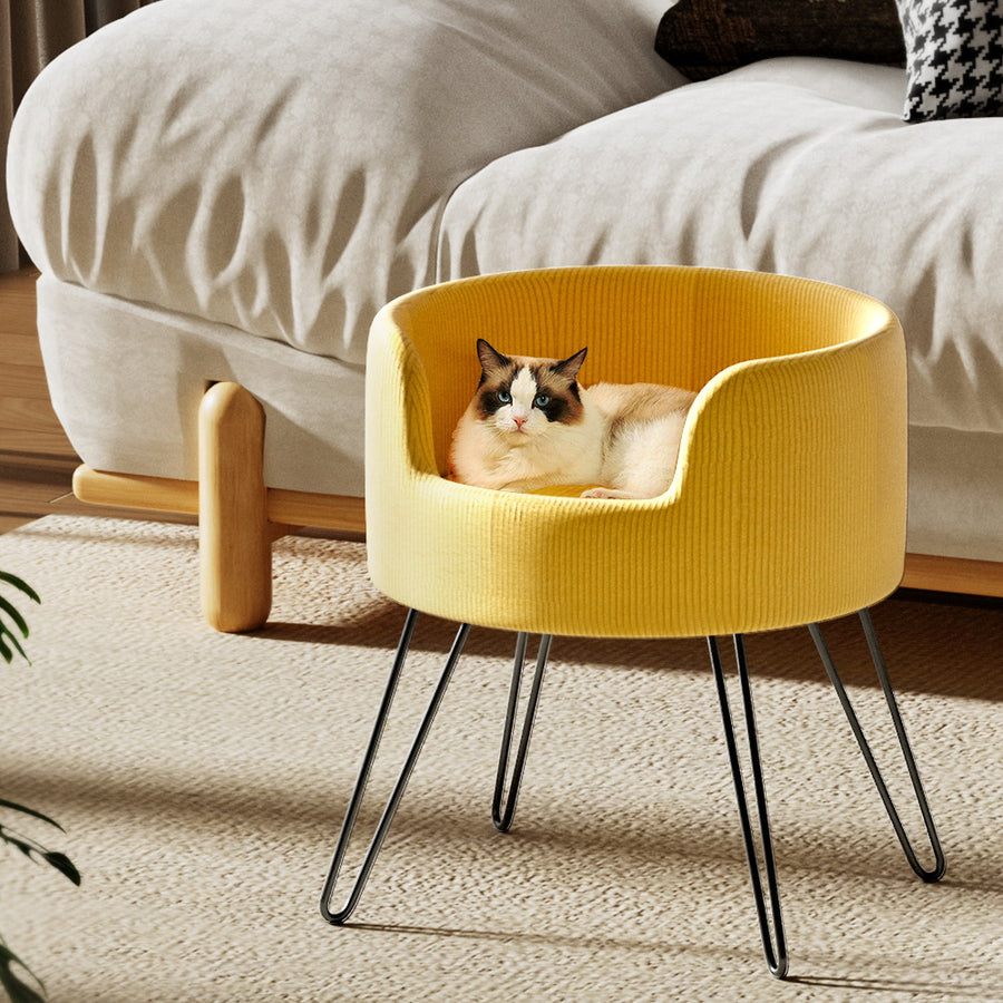 Deluxe Velvet Pet Bed Cat or Puppy Sofa Couch with Removable Cushion - Yellow Homecoze