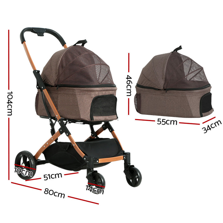 Pet Pram Cat or Dog 3-in-1 Pushchair 4 Wheel Foldable Carrier Stroller Homecoze