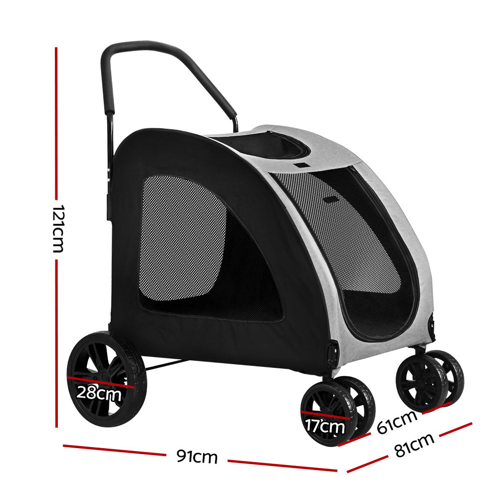 Pet Pram Large Cat or Dog Low Set 4 Wheel Foldable Carrier Stroller Homecoze