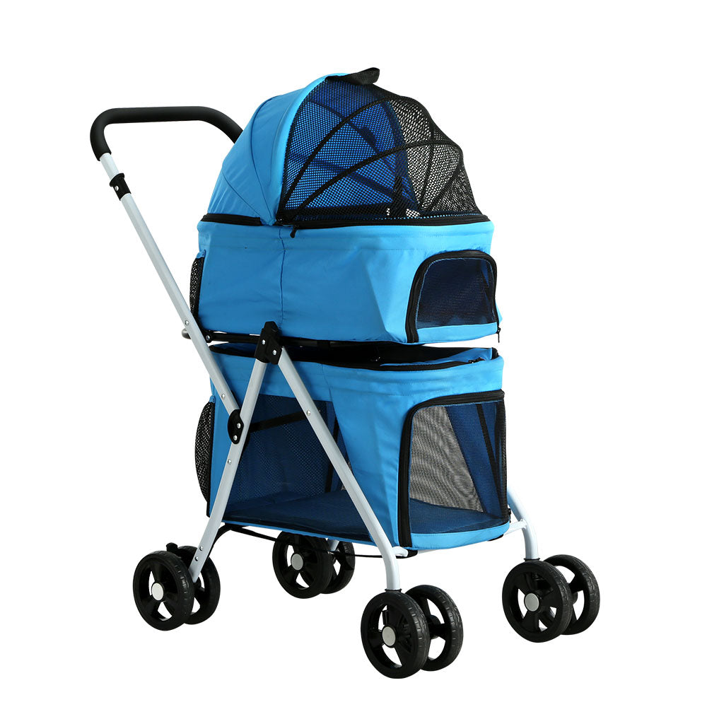 Pet Pram Cat or Dog 2-Tier Double Pushchair 4 Wheel Foldable Carrier Stroller Homecoze