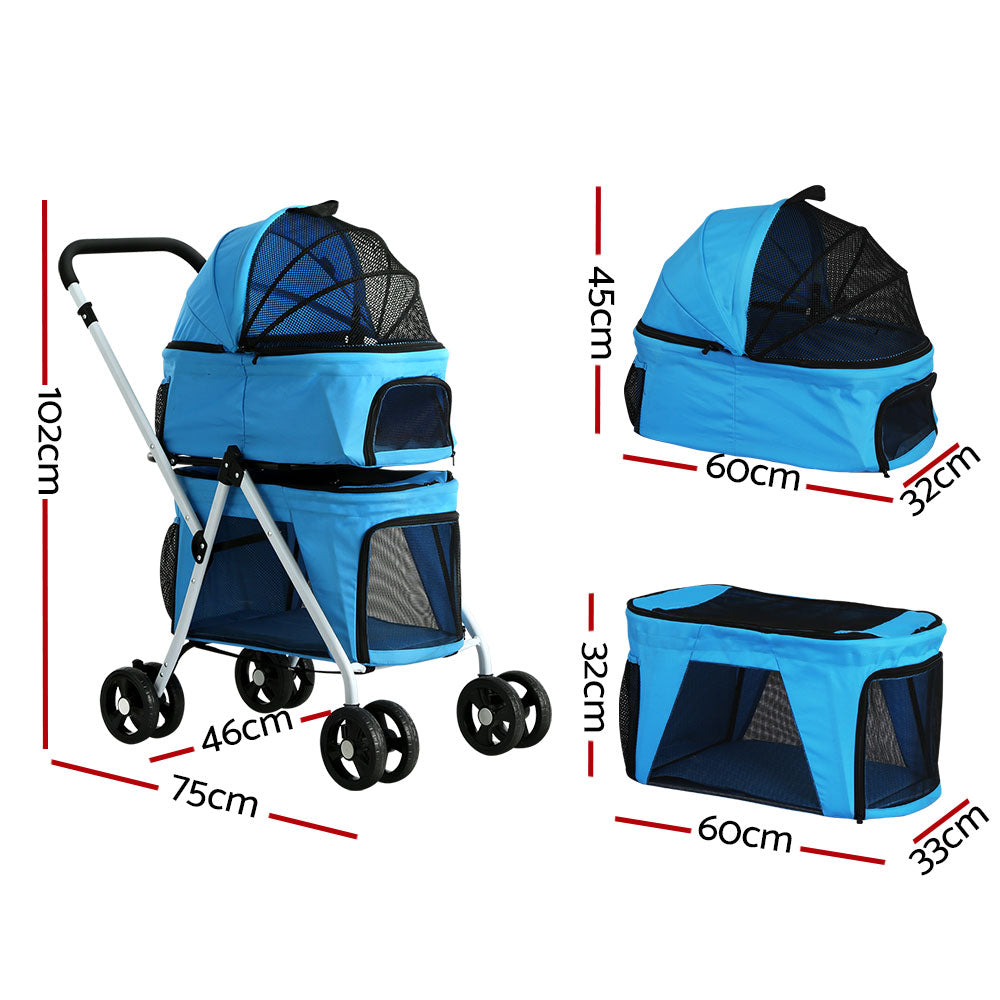 Pet Pram Cat or Dog 2-Tier Double Pushchair 4 Wheel Foldable Carrier Stroller Homecoze