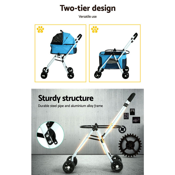 Pet Pram Cat or Dog 2-Tier Double Pushchair 4 Wheel Foldable Carrier Stroller Homecoze