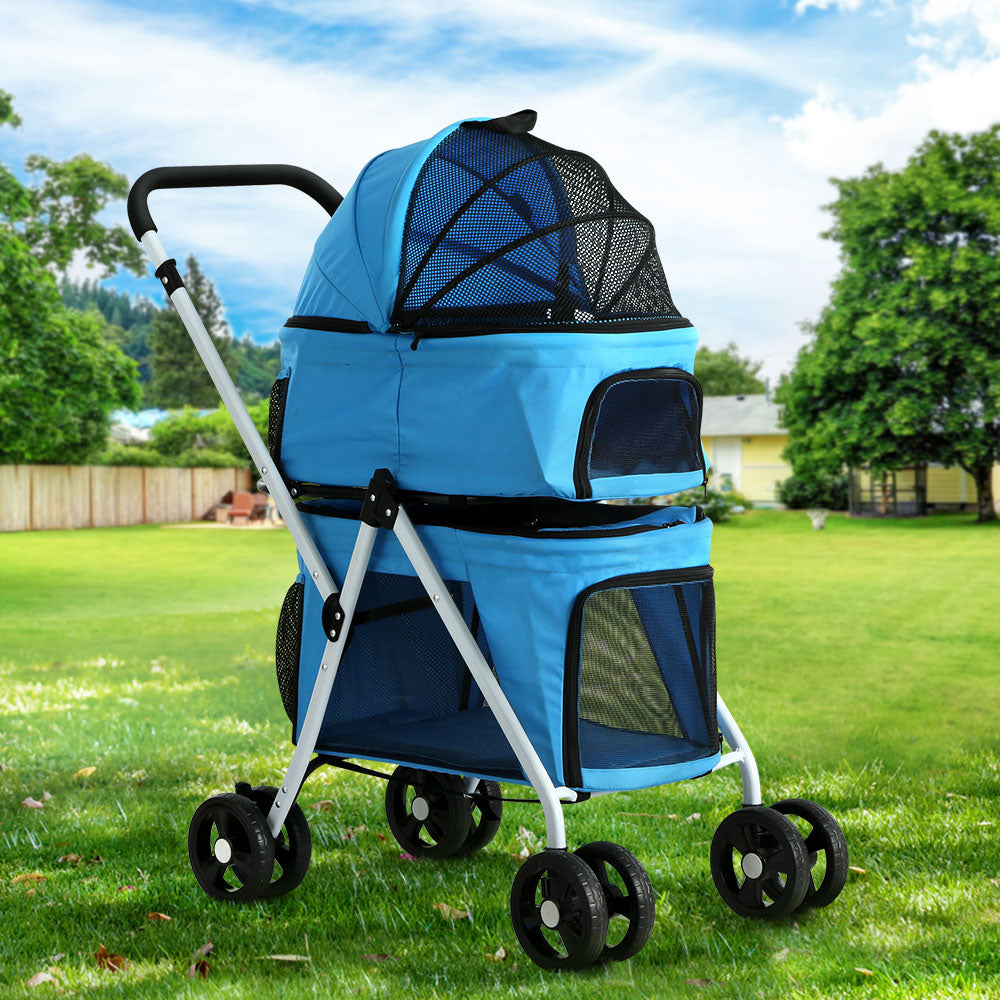 Pet Pram Cat or Dog 2-Tier Double Pushchair 4 Wheel Foldable Carrier Stroller Homecoze