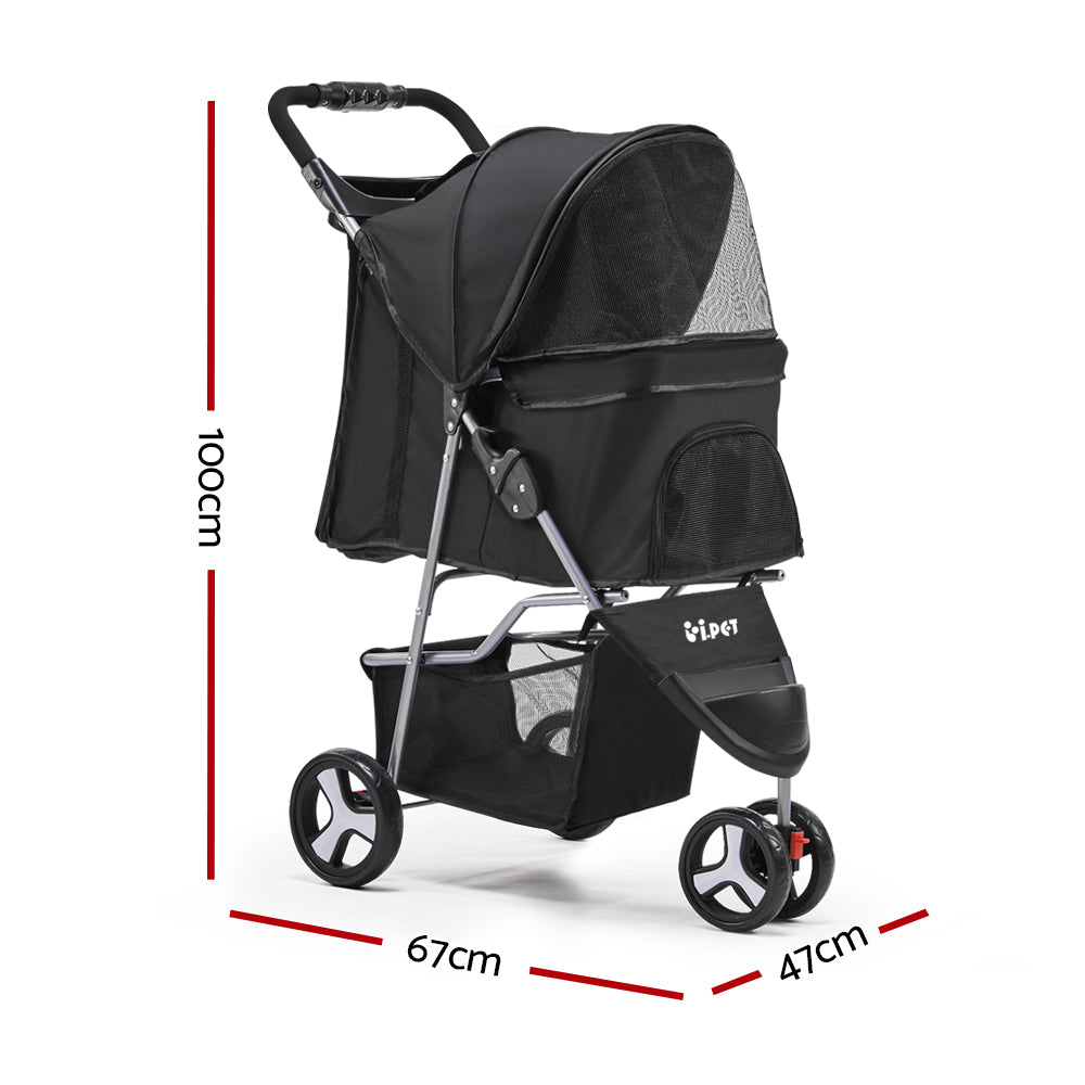 3 Wheel Pet Stroller Fur Baby Pram - Black Homecoze