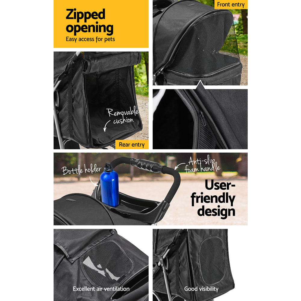 3 Wheel Pet Stroller Fur Baby Pram - Black Homecoze