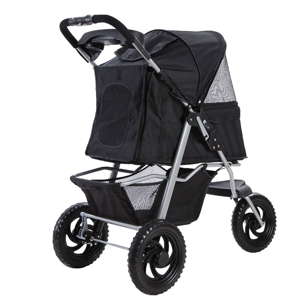 Pet Pram Cat or Dog 3 Wheel Pushchair Foldable Carrier Stroller - Black Homecoze