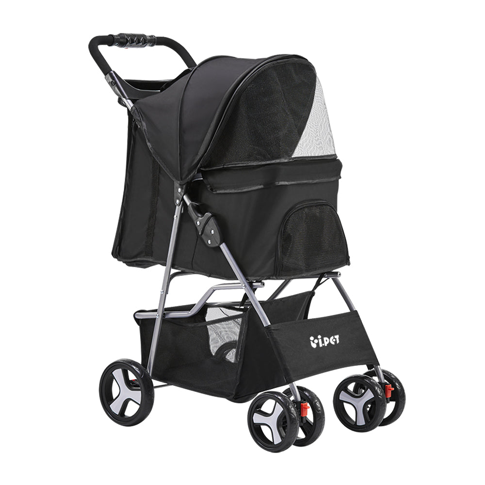4 Wheel Pet Stroller Fur Baby Pram - Black Homecoze