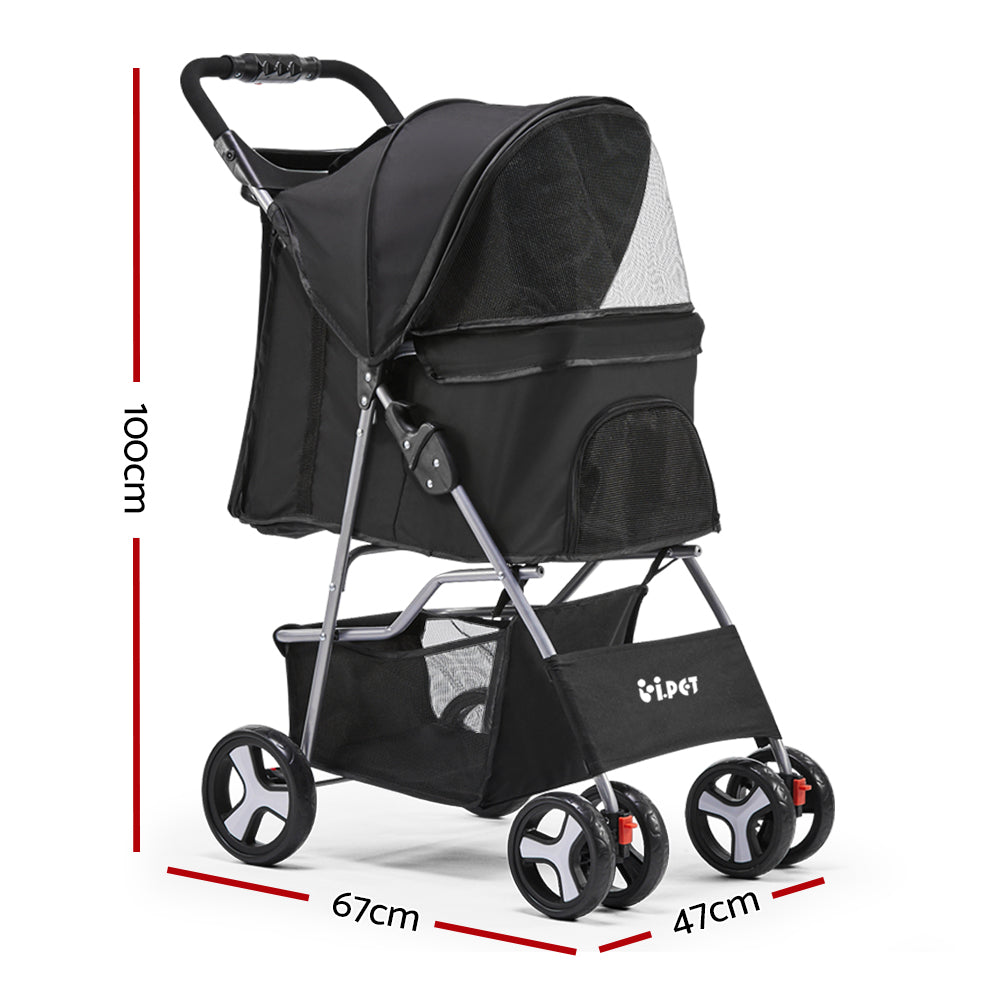 4 Wheel Pet Stroller Fur Baby Pram - Black Homecoze