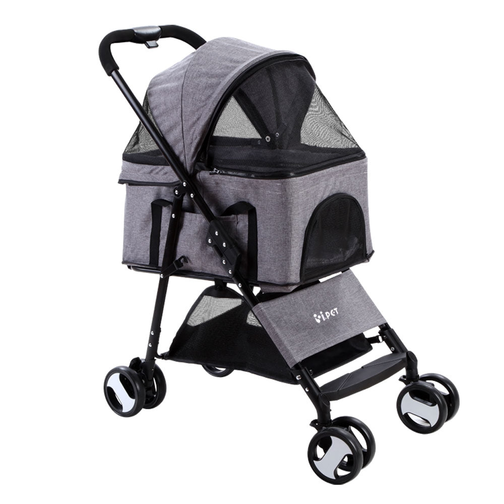 Pet Pram Cat or Dog 3-in-1 Pushchair Foldable Carrier Stroller - Grey Homecoze