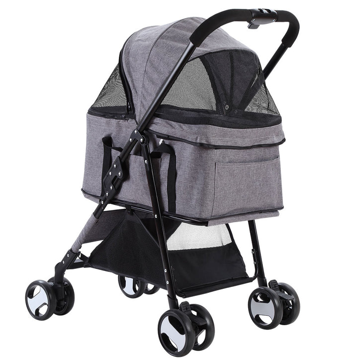 Pet Pram Cat or Dog 3-in-1 Pushchair Foldable Carrier Stroller - Grey Homecoze