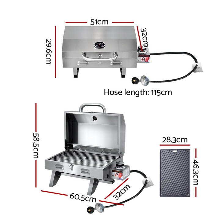 Stainless Steel Portable Gas LPG BBQ Single Burner with Grill Plate Homecoze