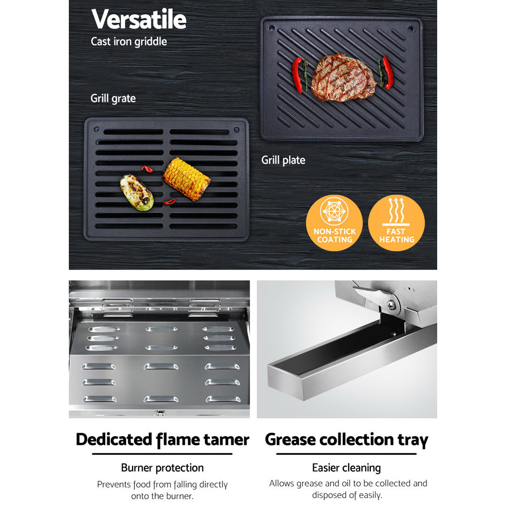 Stainless Steel Portable Gas LPG BBQ Twin Burner with Grill Plate Set Homecoze