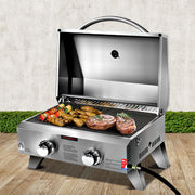 Stainless Steel Portable Gas LPG BBQ Twin Burner with Grill Plate Set Homecoze