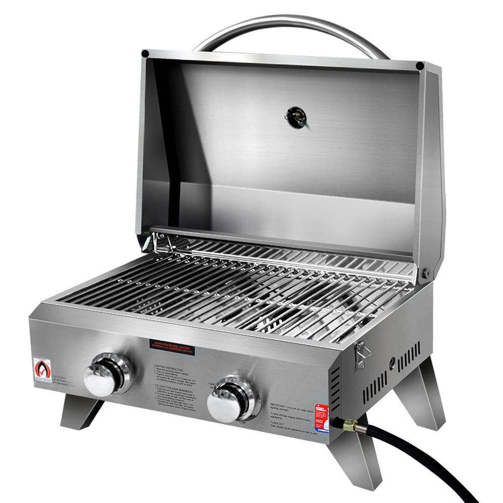 Stainless Steel Portable Gas LPG BBQ Twin Burner Mesh Grill Homecoze