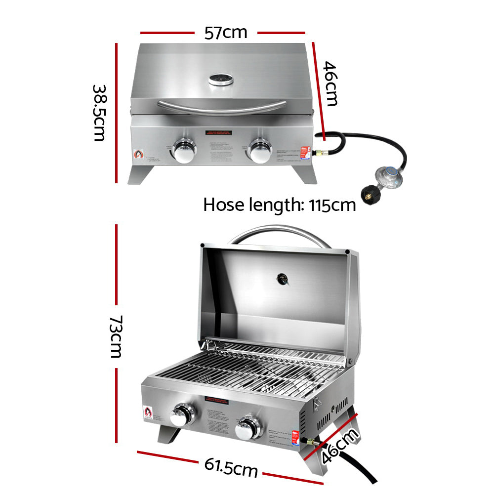 Stainless Steel Portable Gas LPG BBQ Twin Burner Mesh Grill Homecoze