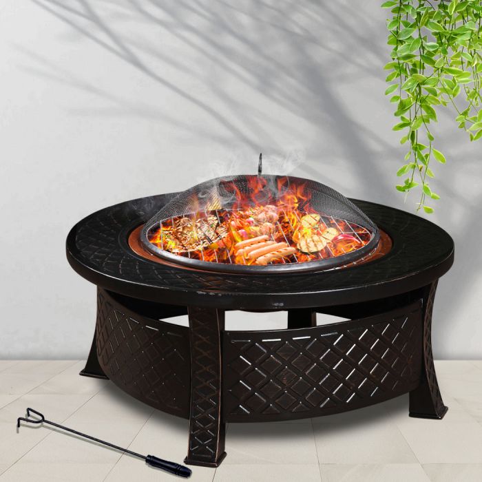 3 in 1 Outdoor Garden Fire Pit BBQ Firepit Brazier Round Stove Patio Heater Homecoze