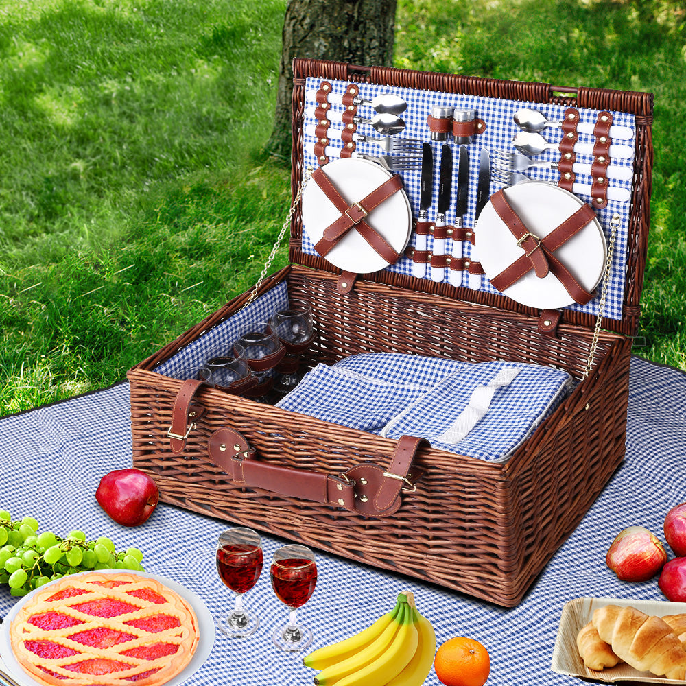 4 Person Picnic Basket Handle Baskets Outdoor Insulated Blanket Homecoze