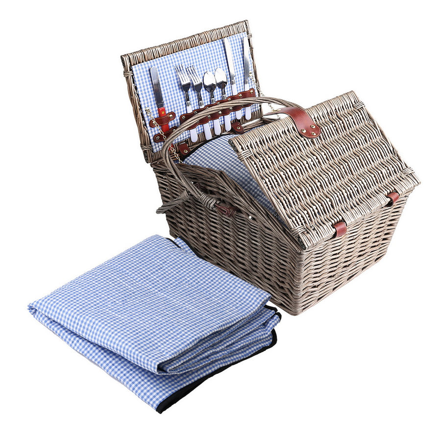 4 Person Picnic Basket Deluxe Baskets Outdoor Insulated Blanket Homecoze