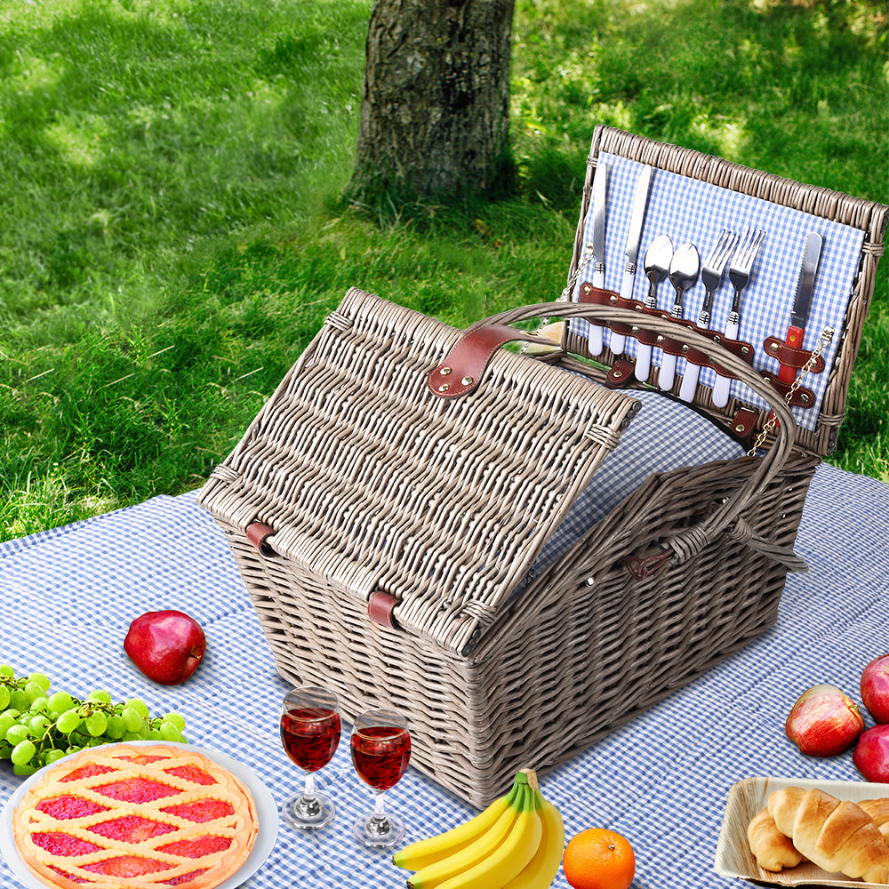 4 Person Picnic Basket Deluxe Baskets Outdoor Insulated Blanket Homecoze