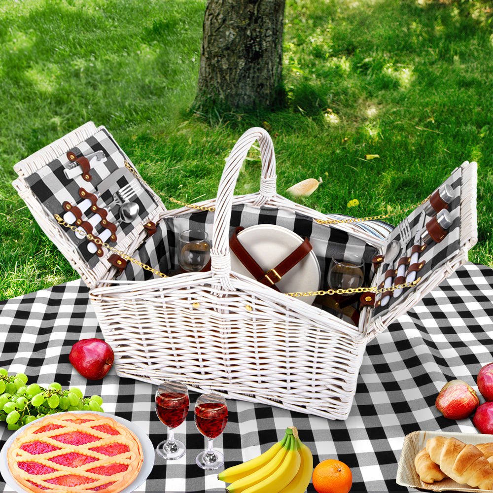 2 Person Picnic Basket Vintage Baskets Outdoor Insulated Blanket Homecoze
