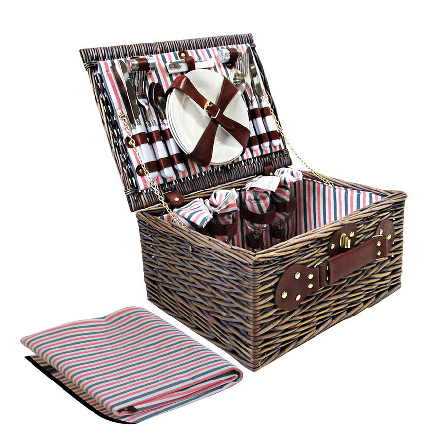 4 Person Picnic Basket Baskets Deluxe Outdoor Corporate Gift Blanket Homecoze