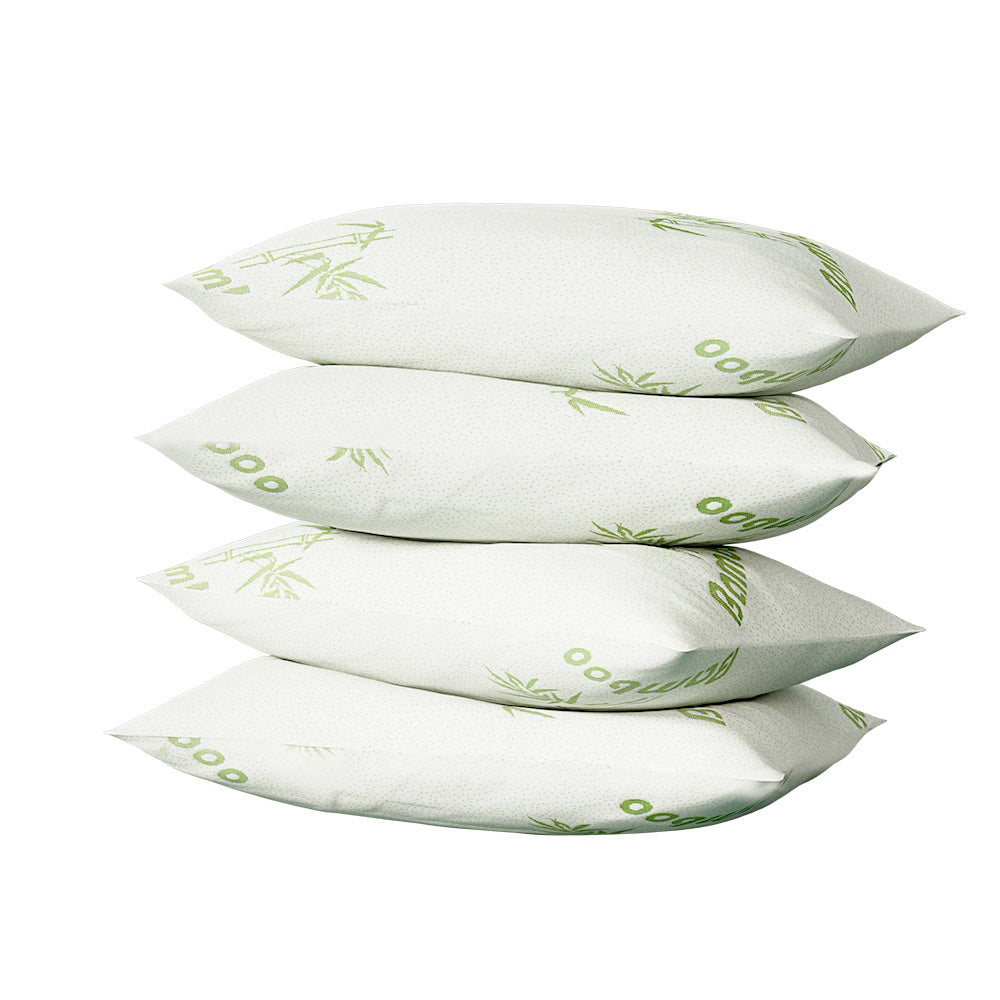 Set of 4 Hotel Style Bed Pillows Firm and Medium Firm Pack with Bamboo Cover Homecoze