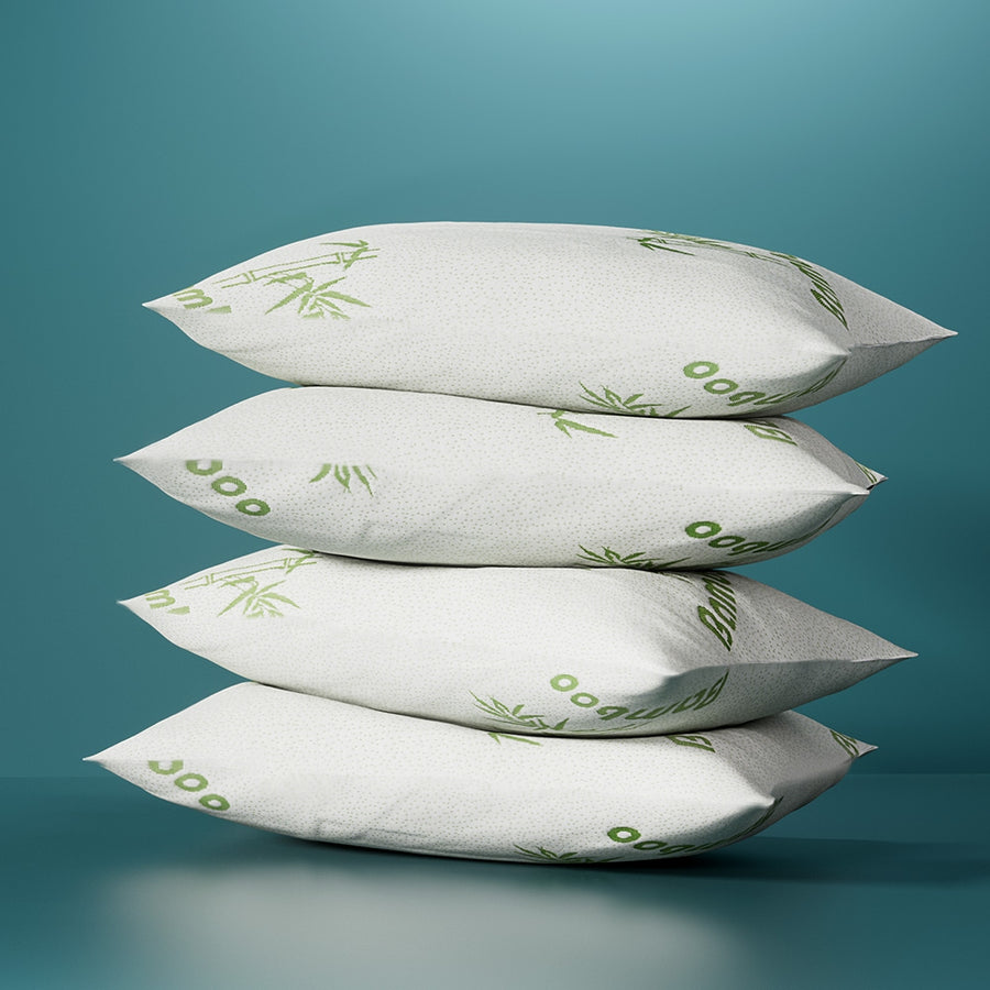 Set of 4 Hotel Style Bed Pillows Firm and Medium Firm Pack with Bamboo Cover Homecoze