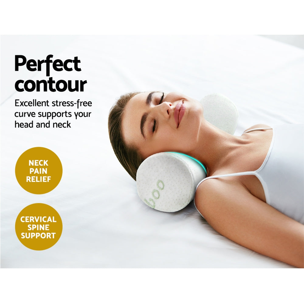 Memory Foam Round Tube Roll Pillow Bamboo Cushion Neck Support Homecoze
