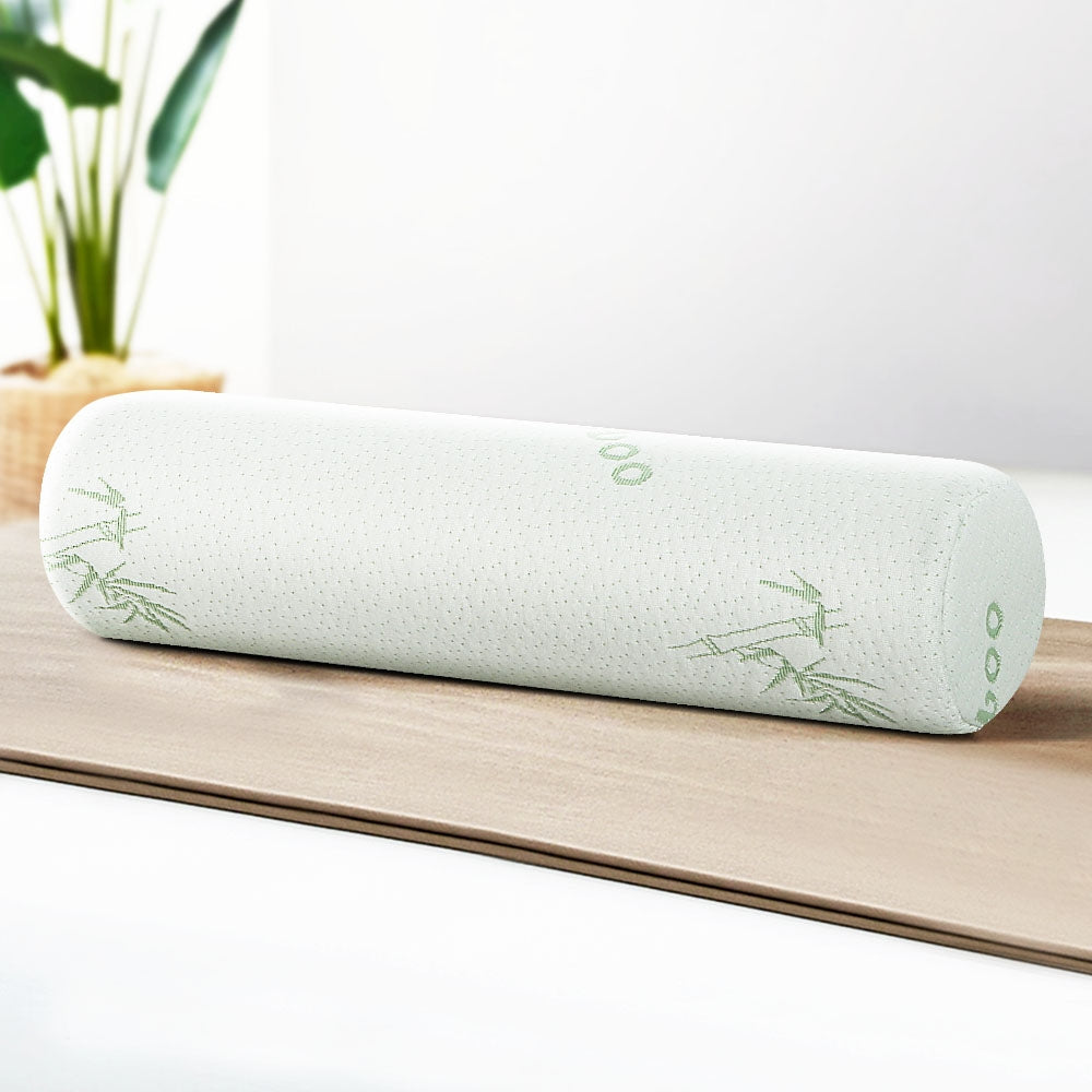 Memory Foam Round Tube Roll Pillow Bamboo Cushion Neck Support Homecoze
