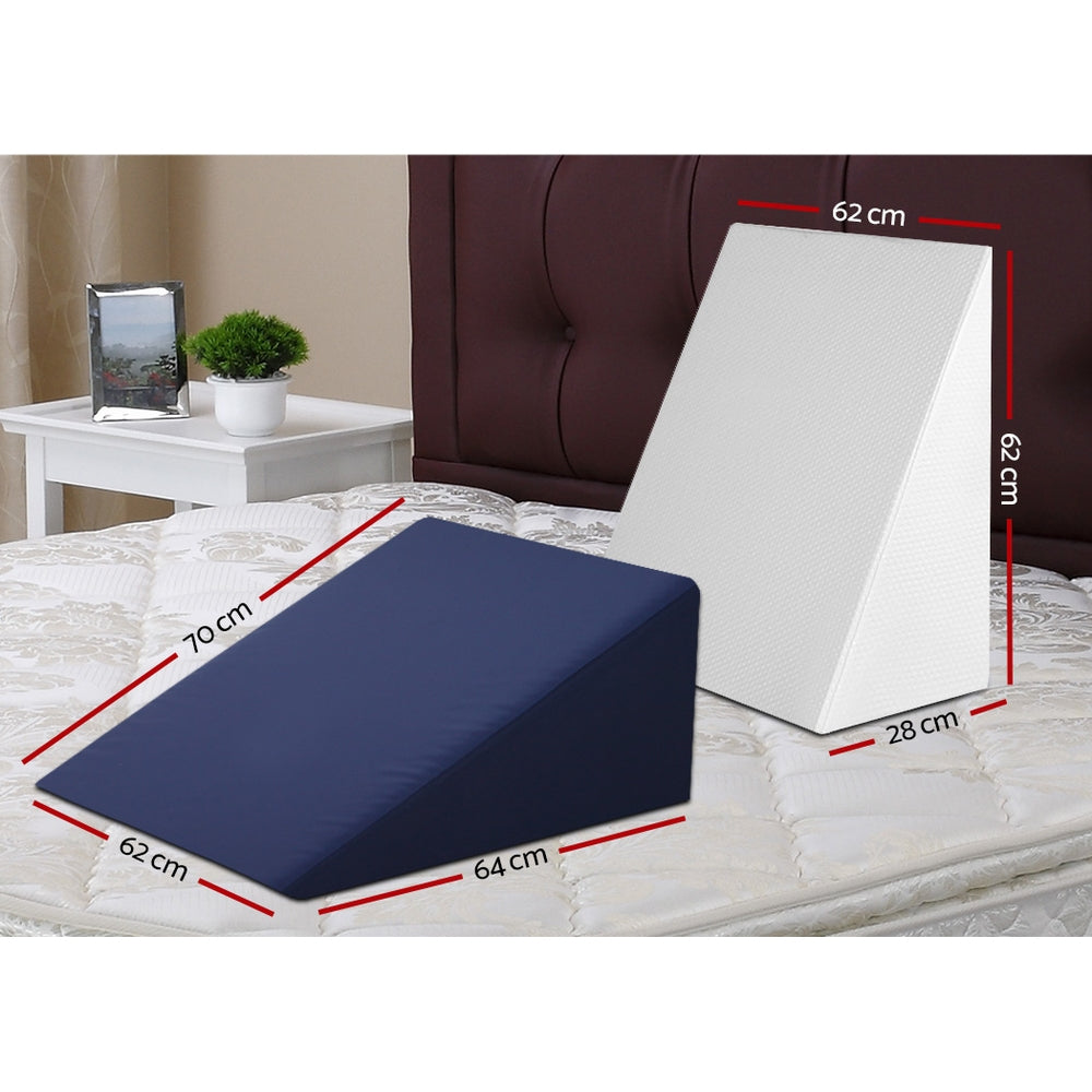 2X Memory Foam Wedge Pillow Neck Back Support with Cover Waterproof White Blue Homecoze