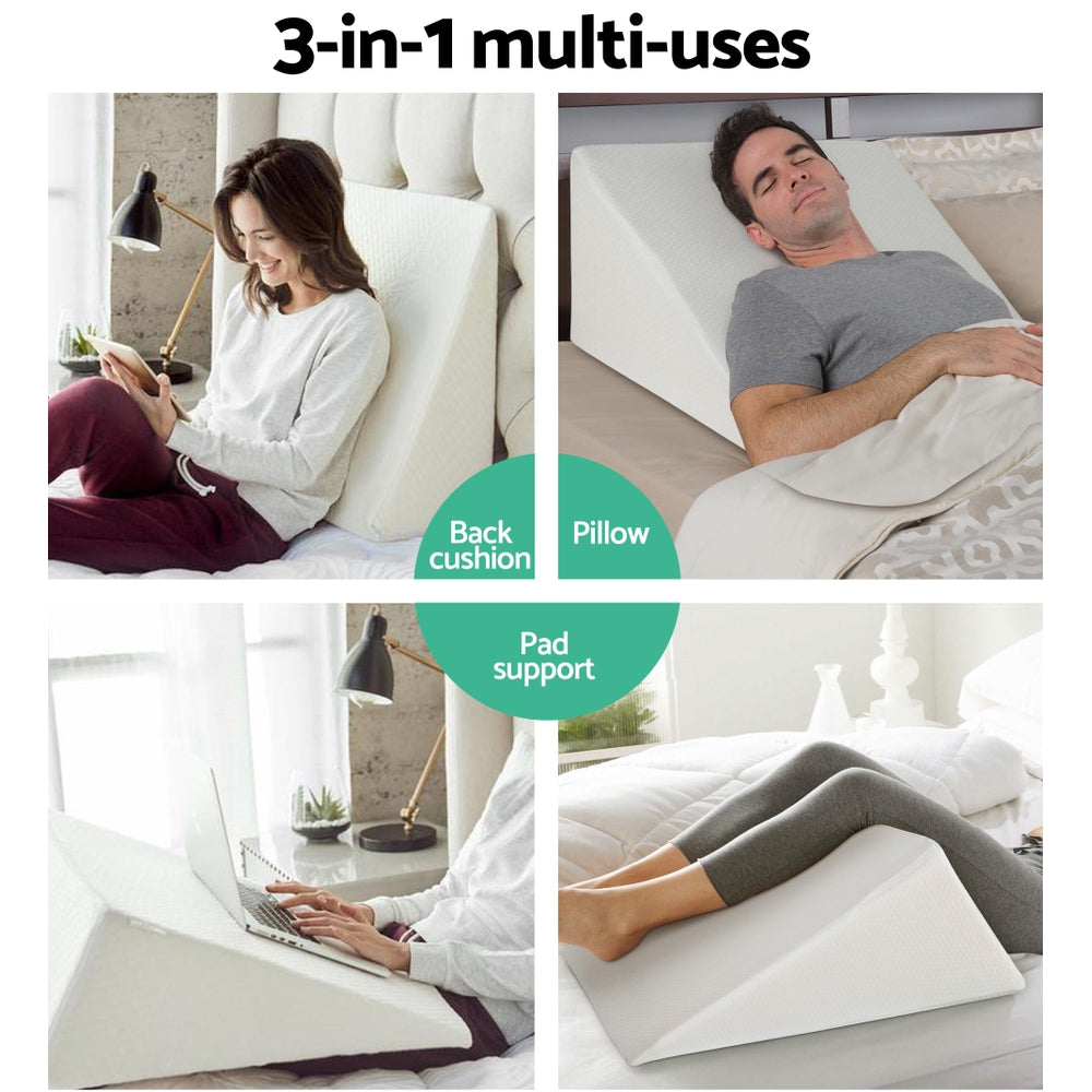 2X Memory Foam Wedge Pillow Neck Back Support with Cover Waterproof Beige Homecoze