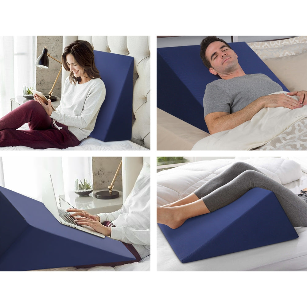 2X Memory Foam Wedge Pillow Neck Back Support with Cover Waterproof Blue Homecoze