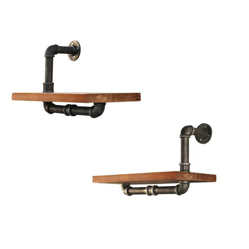 Industrial Series Pair of Single Metal Pipe Wall Shelves Set Homecoze