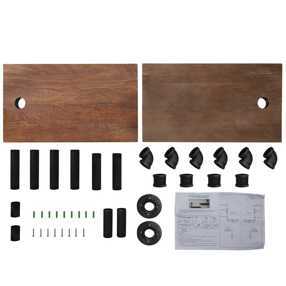 Industrial Series Pair of Single Metal Pipe Wall Shelves Set - Homecoze