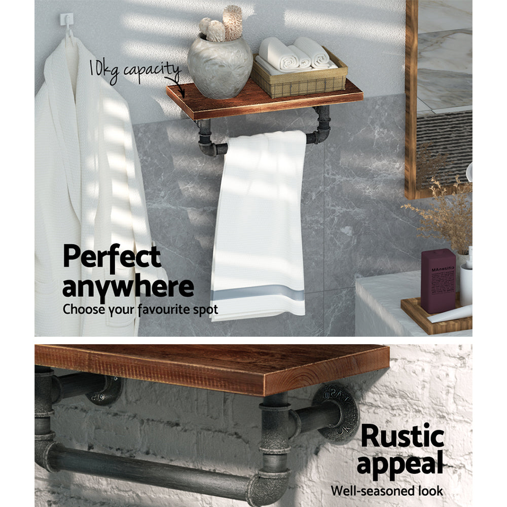 Industrial Series Metal Pipe Wall Shelf Set with Hanging Bar - Homecoze