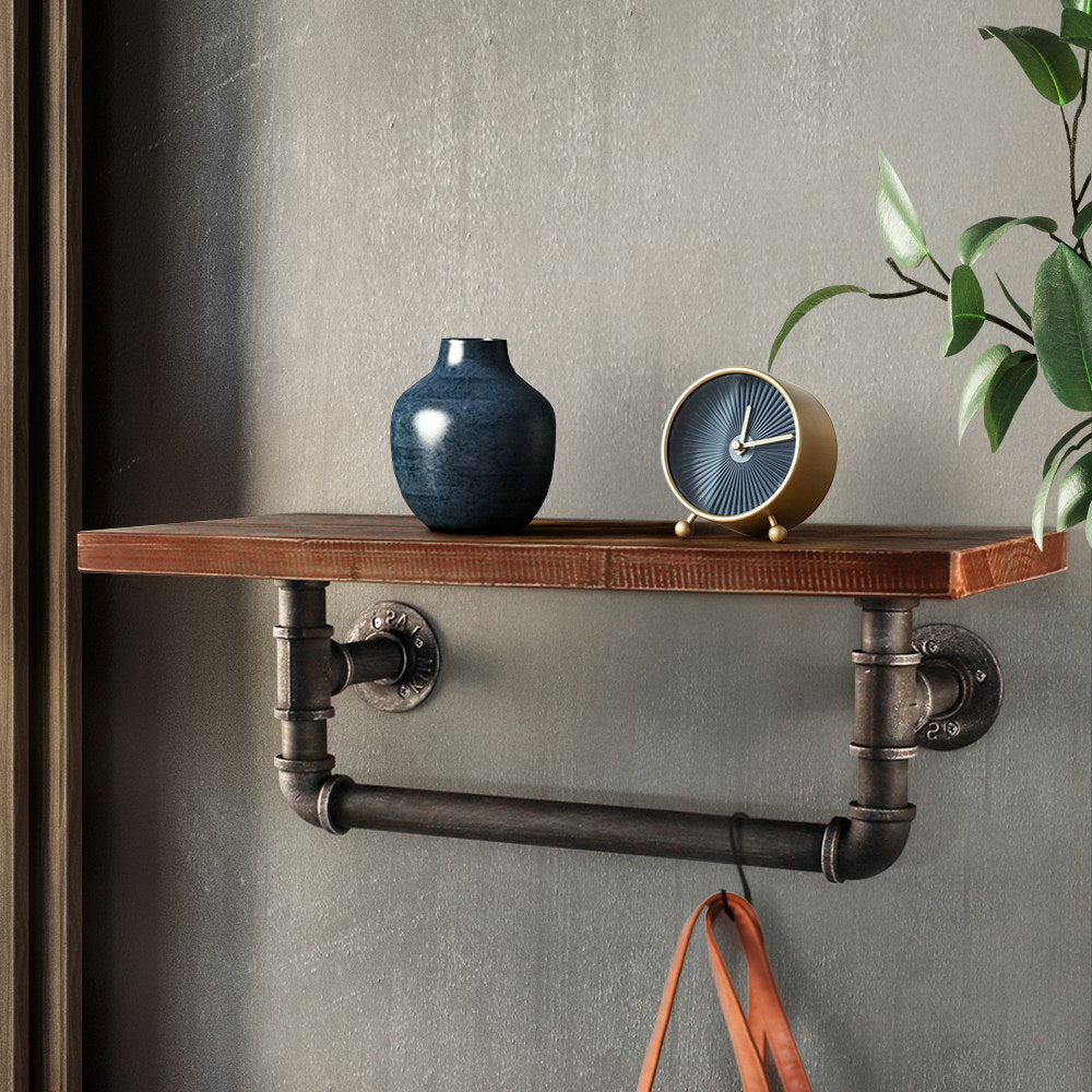 Industrial Series Metal Pipe Wall Shelf Set with Hanging Bar – Homecoze