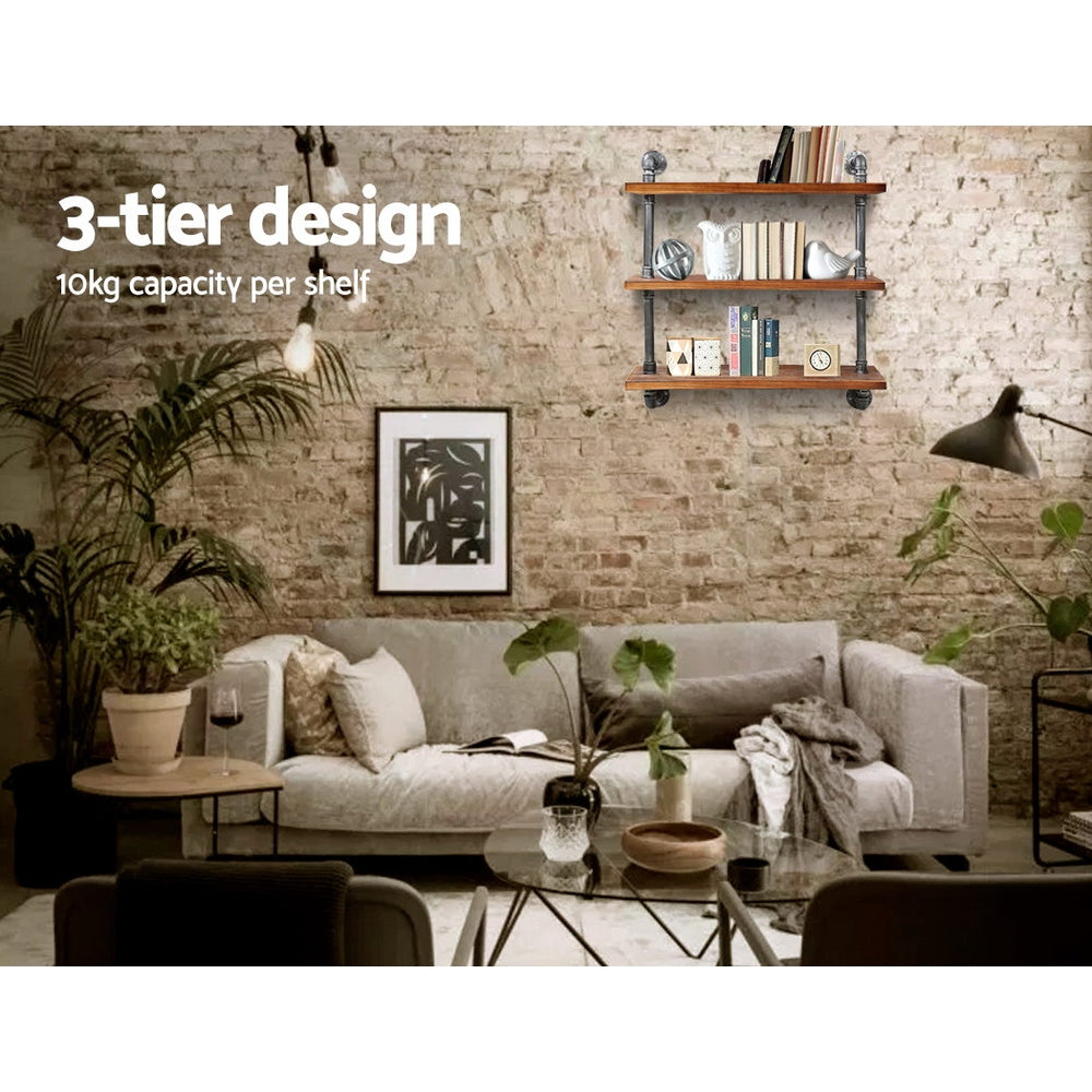 Industrial Series 3 Tier Medium Size Metal Pipe Wall Shelf Set - Homecoze