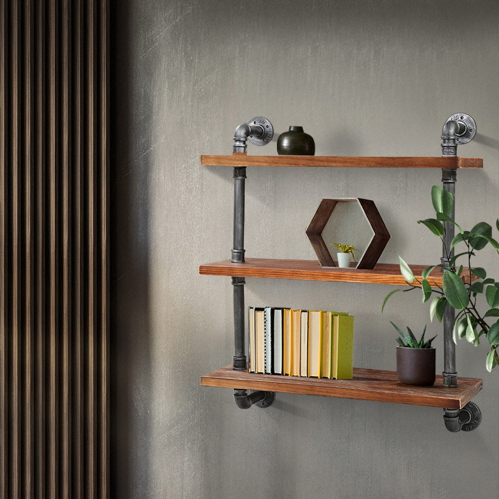 Industrial Series 3 Tier Medium Size Metal Pipe Wall Shelf Set Homecoze
