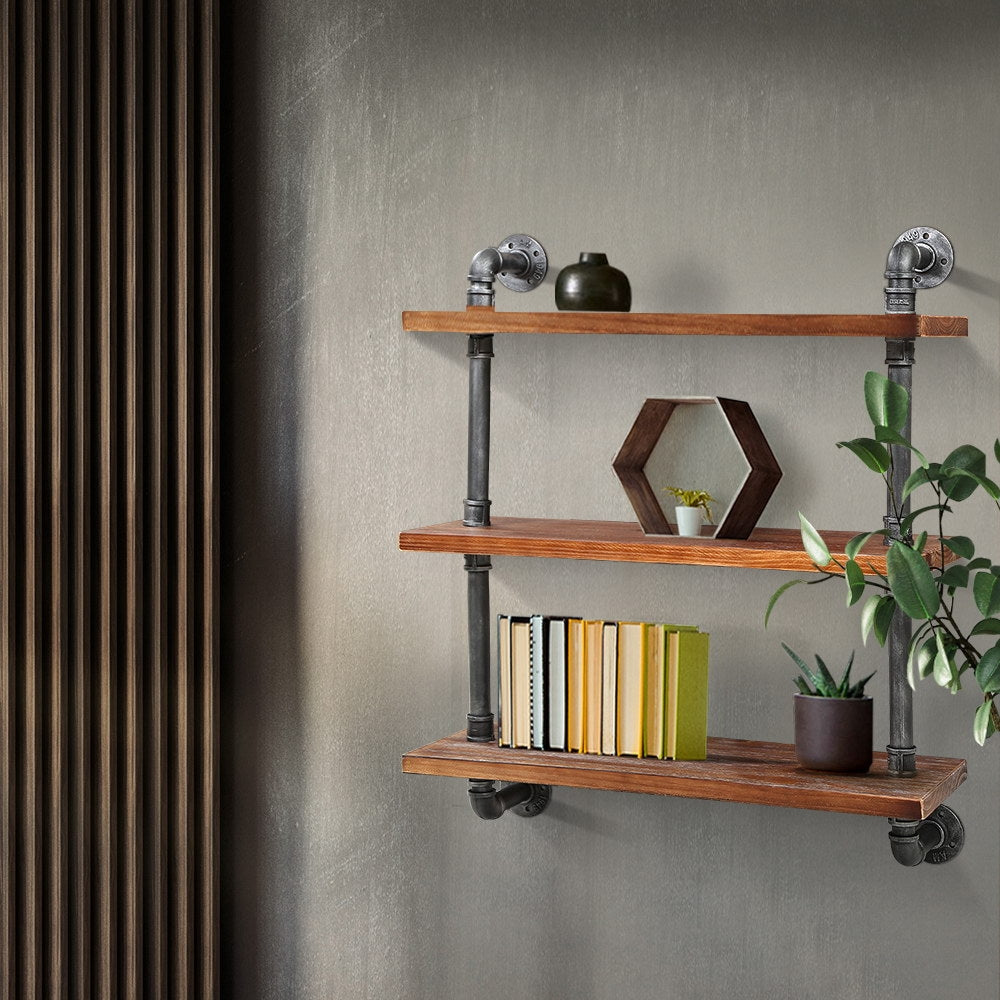 Industrial Series 3 Tier Medium Size Metal Pipe Wall Shelf Set - Homecoze