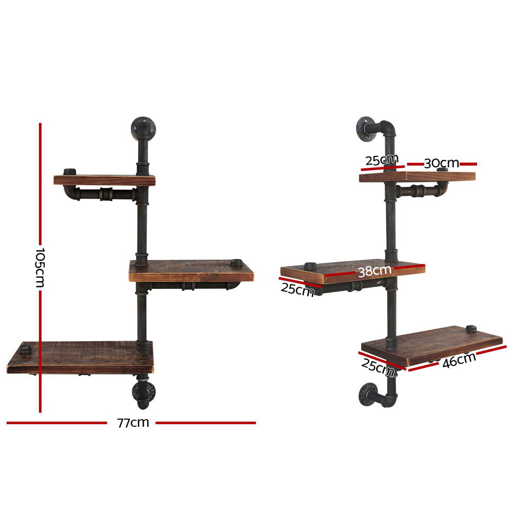 Industrial Series Adjustable 3 Tier Metal Pipe Wall Shelf Set - Homecoze