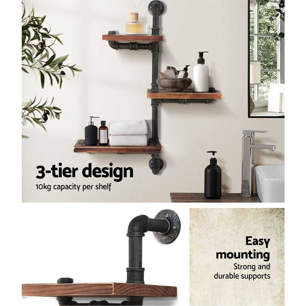 Industrial Series Adjustable 3 Tier Metal Pipe Wall Shelf Set - Homecoze