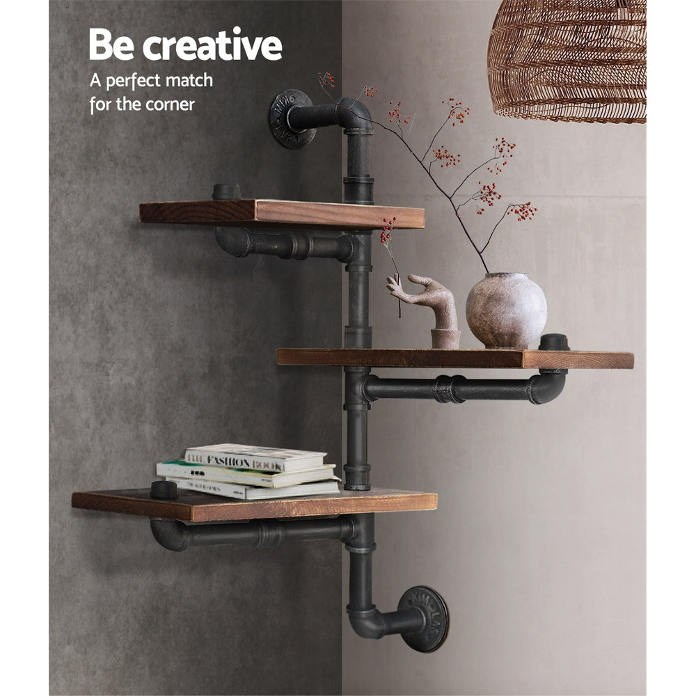 Industrial Series Adjustable 3 Tier Metal Pipe Wall Shelf Set - Homecoze