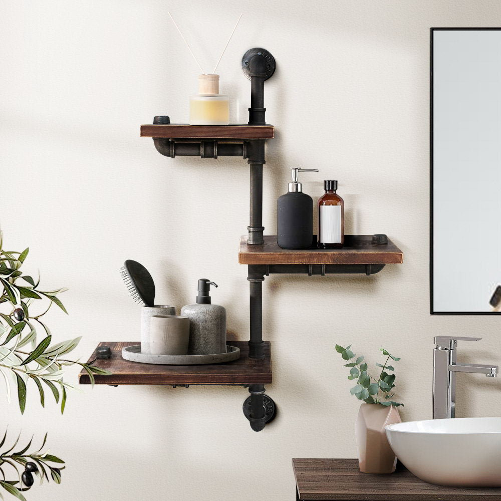 Industrial Series Adjustable 3 Tier Metal Pipe Wall Shelf Set - Homecoze