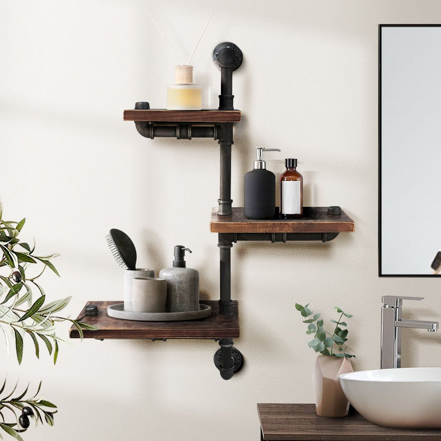 Industrial Series Adjustable 3 Tier Metal Pipe Wall Shelf Set Homecoze