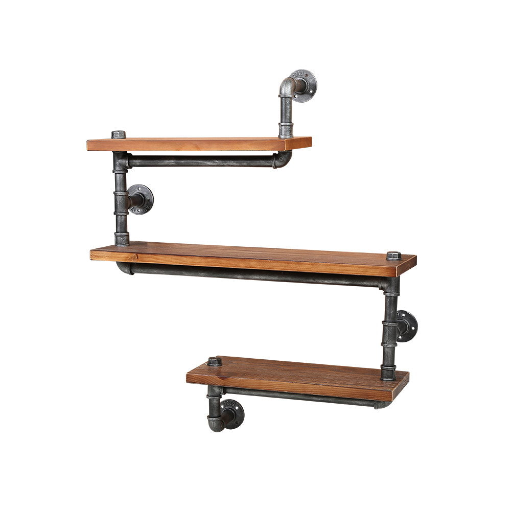 Industrial Series Snaking 3 Level Metal Pipe Wall Shelf Set - Homecoze