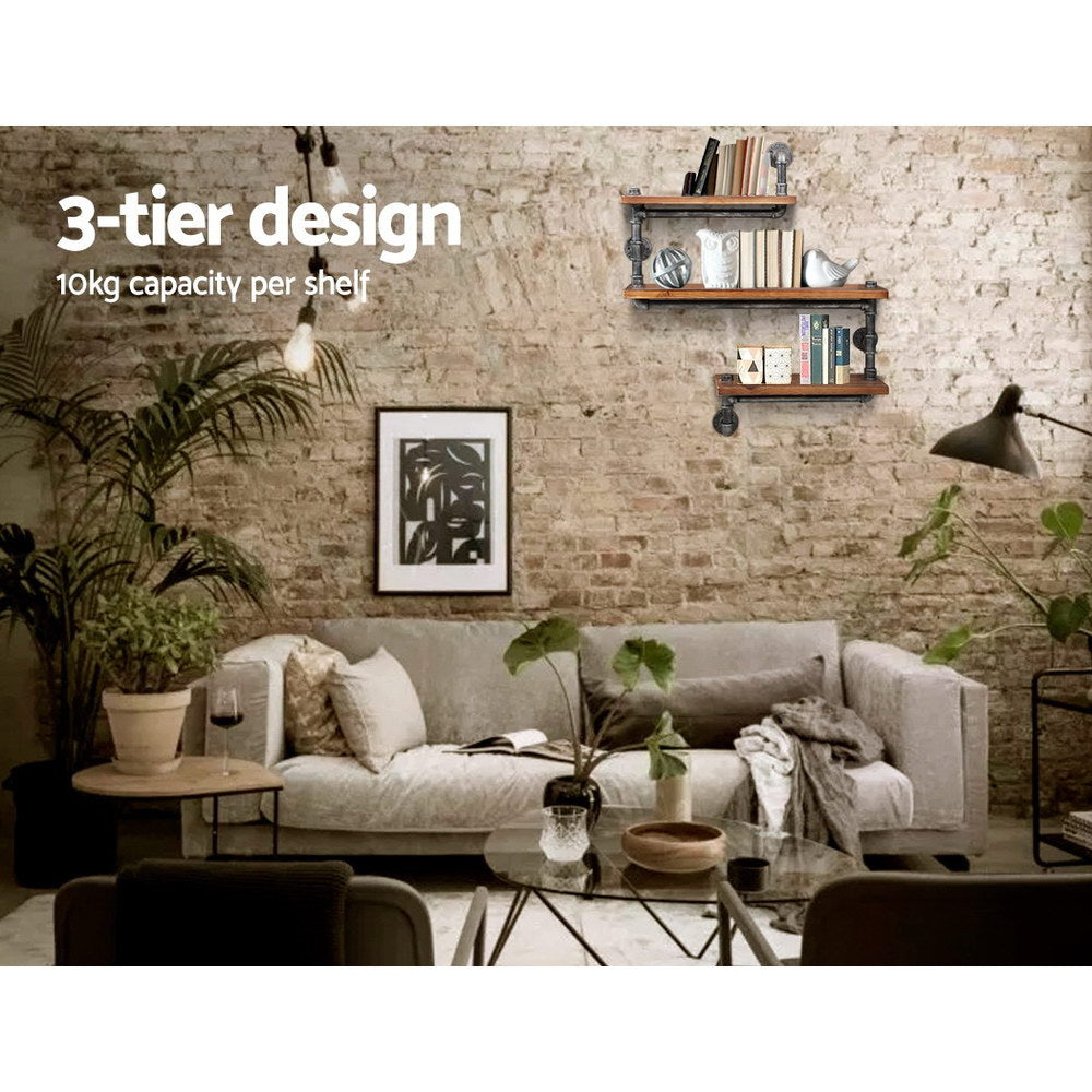 Industrial Series Snaking 3 Level Metal Pipe Wall Shelf Set - Homecoze