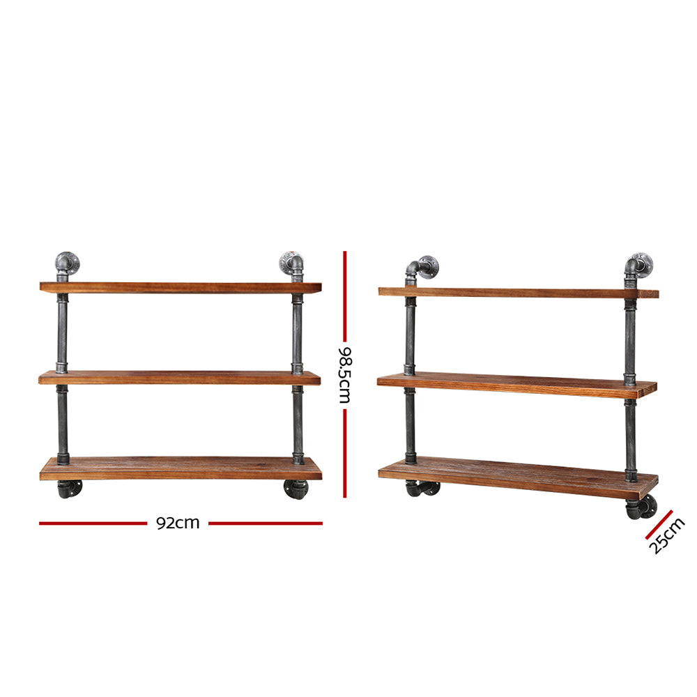 Industrial Series 3 Tier Large Size Metal Pipe Wall Shelf Set Homecoze