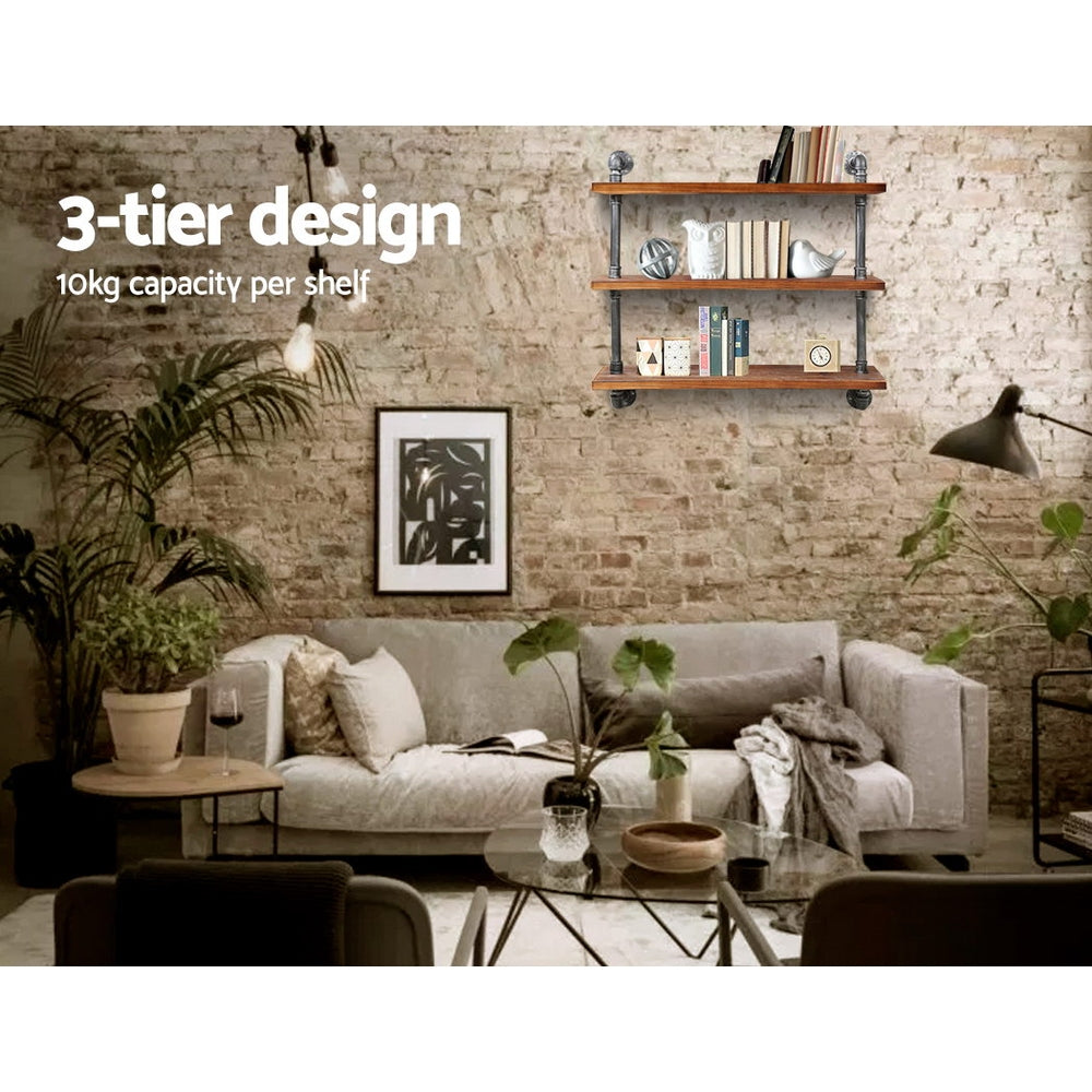 Industrial Series 3 Tier Large Size Metal Pipe Wall Shelf Set - Homecoze