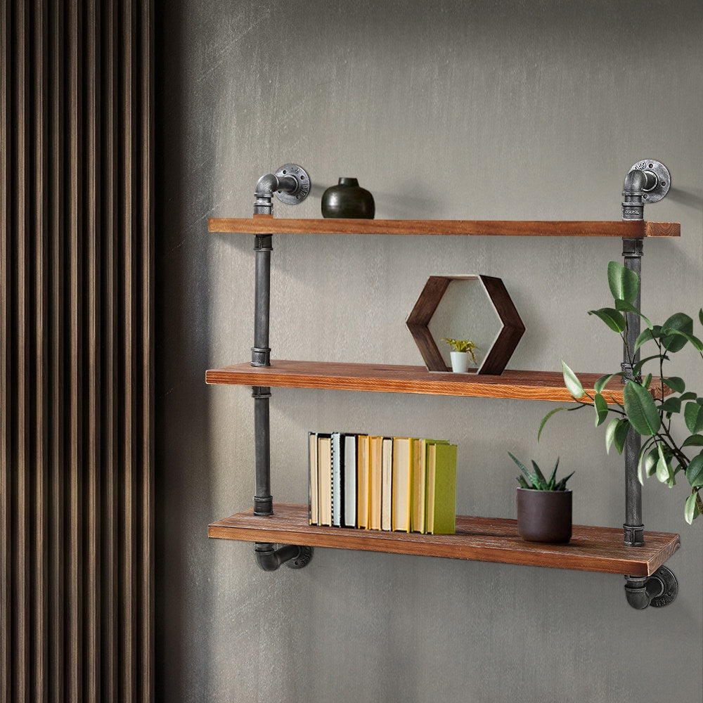 Industrial Series 3 Tier Large Size Metal Pipe Wall Shelf Set Homecoze