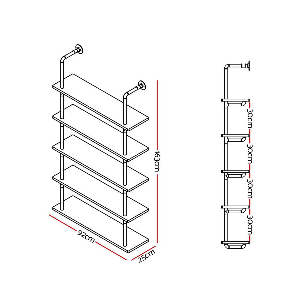 Industrial Series 5 Tier Metal Pipe Wall Shelf Set - Homecoze